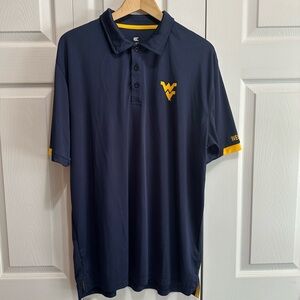 Men's Colosseum WVU Logo Short Sleeve Polo, Navy Blue, Gold on Sleeves, Size XL